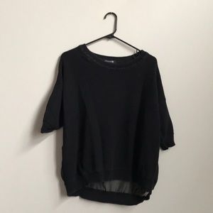 LAST CHANCE:sheer back crew neck sweater - black